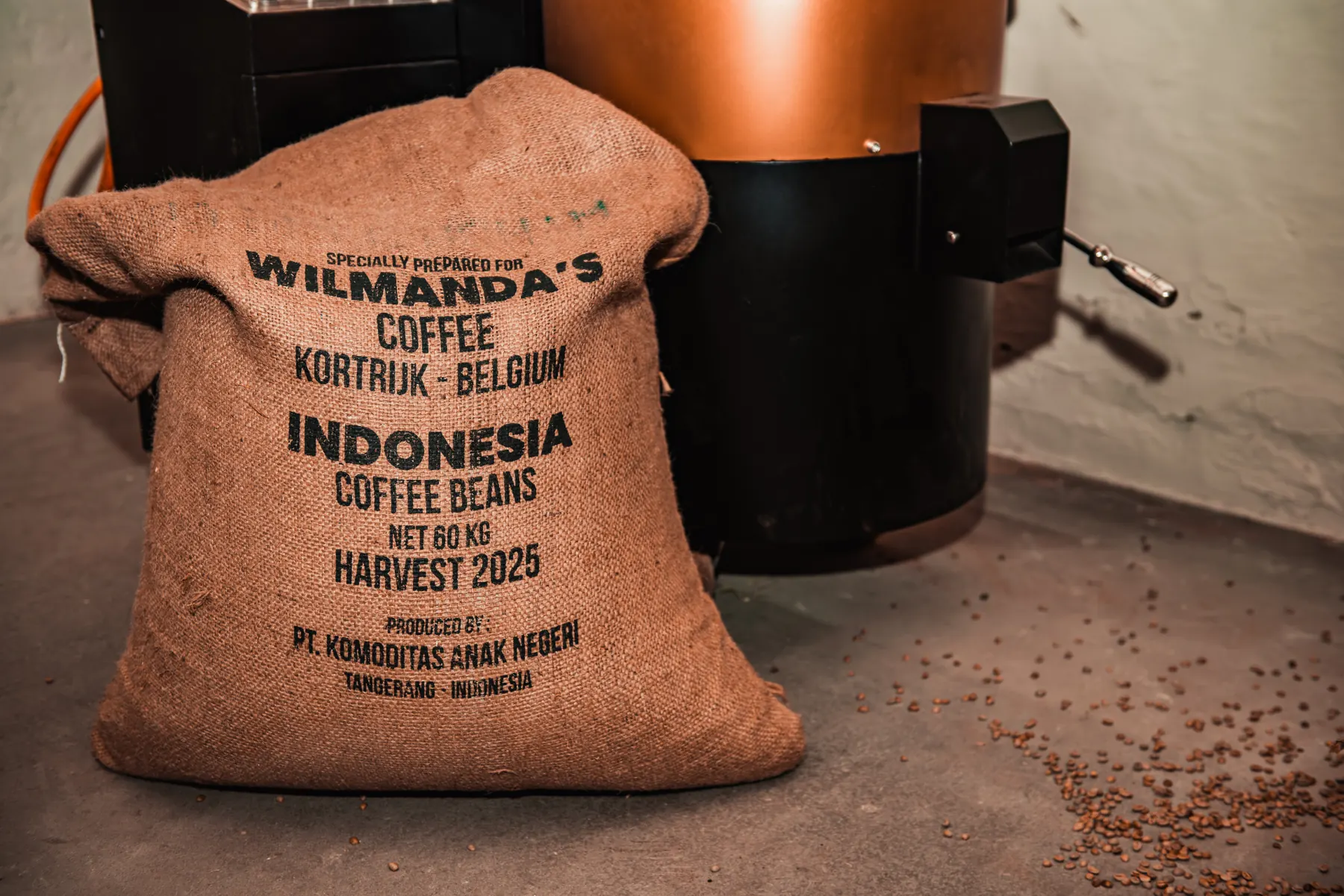 A sealed bag of freshly roasted Wilmanda's coffee beans