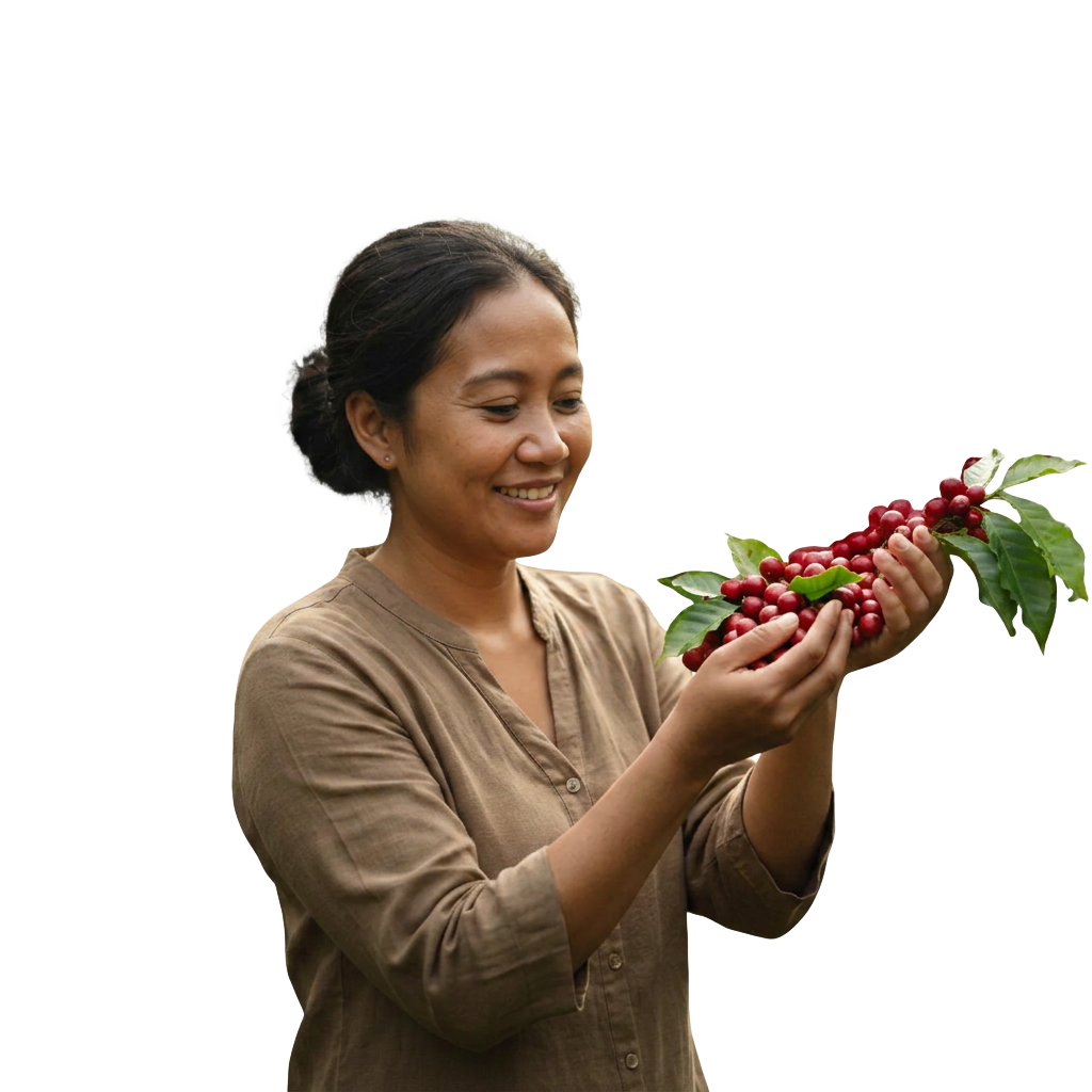 Woman holding coffee cherries